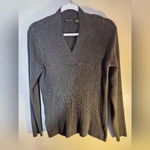Jeanne Pierre V-neck 100% cotton grey sweater sz L